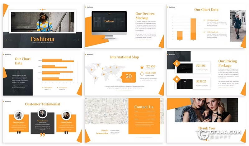 30页大气精美摄影图片展示模特展示通用国外PPT模板3种配色2款尺寸 - 顶尖PPT