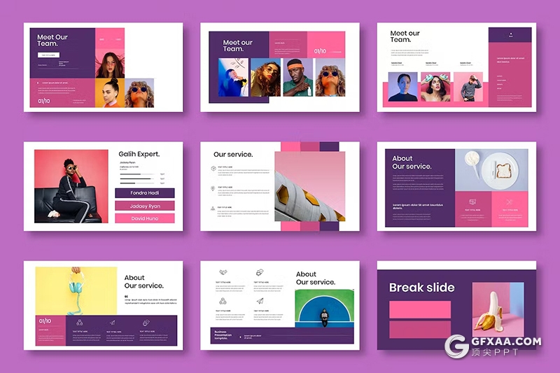 39页紫色精美时尚摄影图片展示通用国外PPT模板 - 顶尖PPT