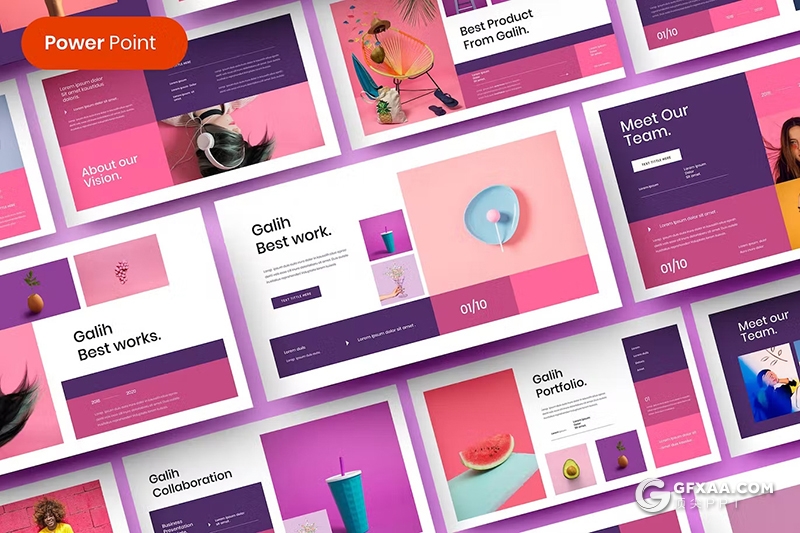 39页紫色精美时尚摄影图片展示通用国外PPT模板 - 顶尖PPT