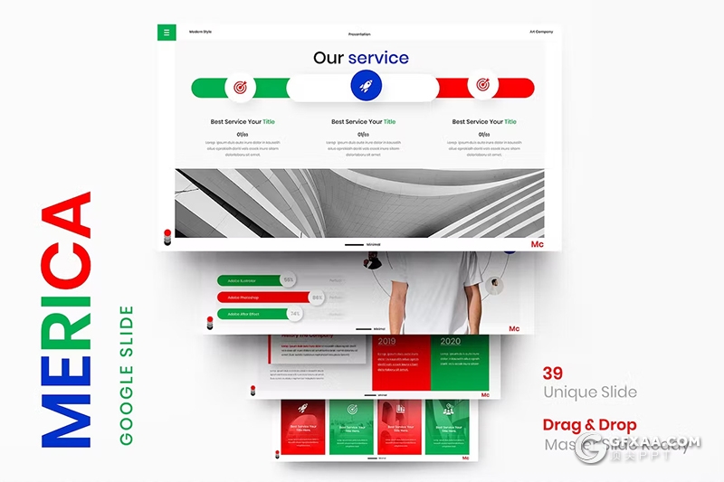 39页红绿配色商务团队介绍商业计划书商务通用国外GoogleSlides模板 - 顶尖PPT