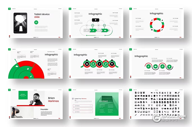 39页红绿配色商务团队介绍商业计划书商务通用国外PPT模板 - 顶尖PPT