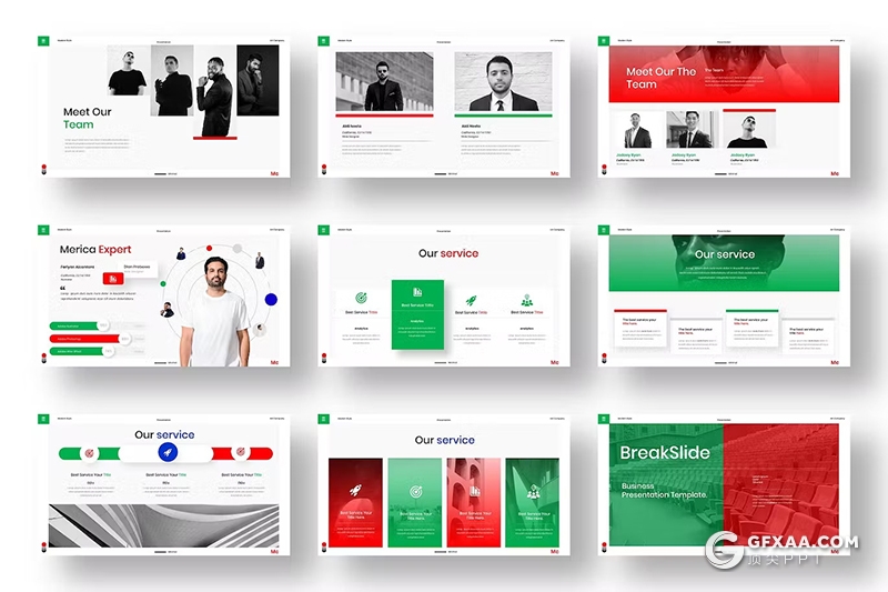 39页红绿配色商务团队介绍商业计划书商务通用国外PPT模板 - 顶尖PPT