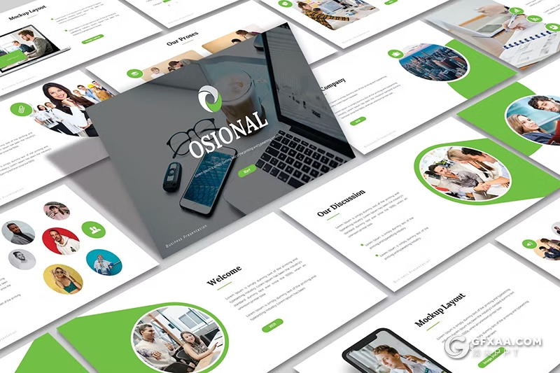 33页绿色大气十四行团队介绍商业计划商务通用国外KeyNote模板 - 顶尖PPT