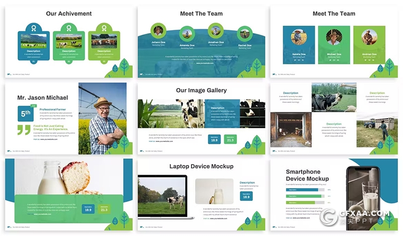 30页牛奶工厂展示牛奶产品宣传数据分析国外PPT模板3种配色2款尺寸 - 顶尖PPT