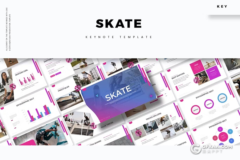 30页户外运动滑板娱乐活动策划国外Keynote模板5种主题配色 - 顶尖PPT