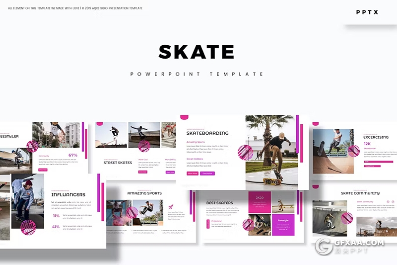 30页户外运动滑板娱乐活动策划国外PPT模板5种配色 - 顶尖PPT