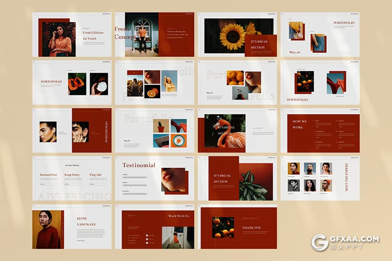 35页时尚精美摄影图片展示国外PPT模板 - 顶尖PPT