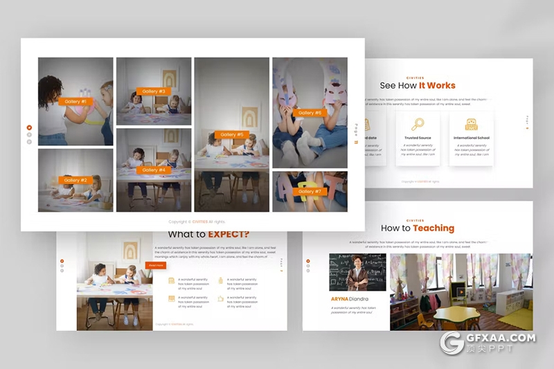 21页橙色大气少儿培训教育机构国外PPT模板 - 顶尖PPT