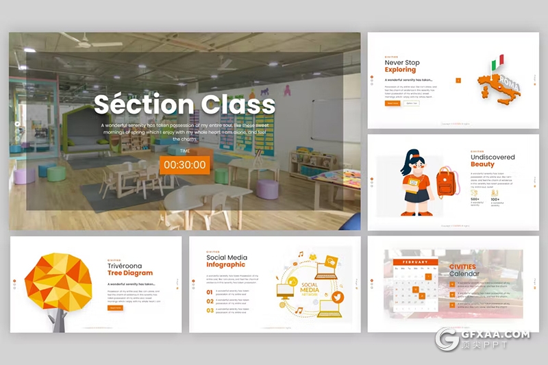 21页橙色大气少儿培训教育机构国外PPT模板 - 顶尖PPT