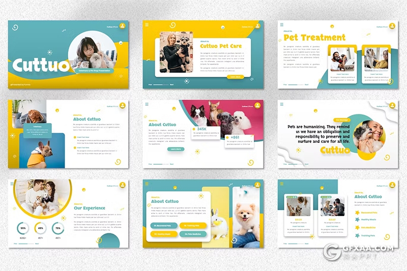 40页多色彩精美时尚宠物护理动物主题通用GoogleSlides模板 - 顶尖PPT