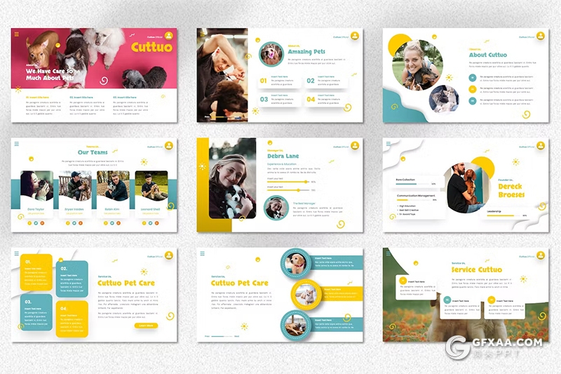 40页多色彩精美时尚宠物护理动物主题通用GoogleSlides模板 - 顶尖PPT