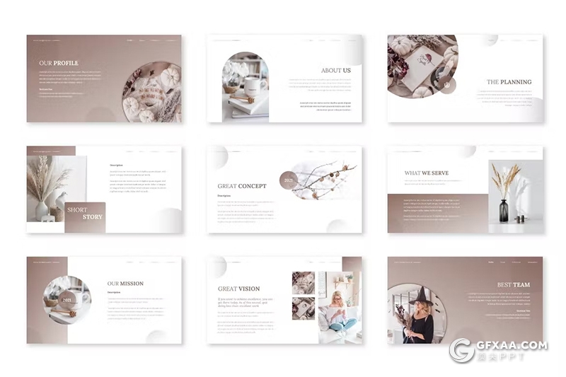 30页唯美清新摄影图片展示通用国外GoogleSlides模板5种配色 - 顶尖PPT