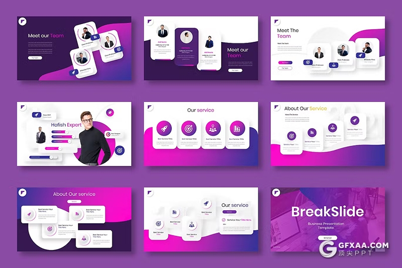 39页大气时尚渐变紫色业务展示商业计划书商务通用国外GoogleSlides模板 - 顶尖PPT