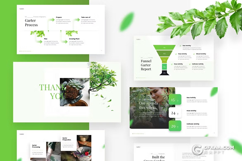 20页多肉绿色小清新植物系国外PPT模板 - 顶尖PPT