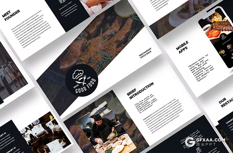 50页牛排餐饮美食主题国外PPT模板 - 顶尖PPT