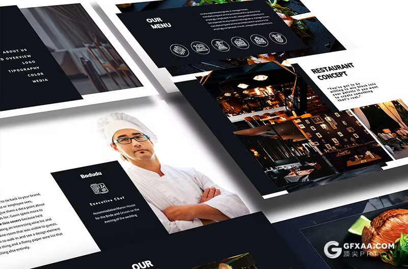 50页牛排餐饮美食主题国外GoogleSlides模板 - 顶尖PPT