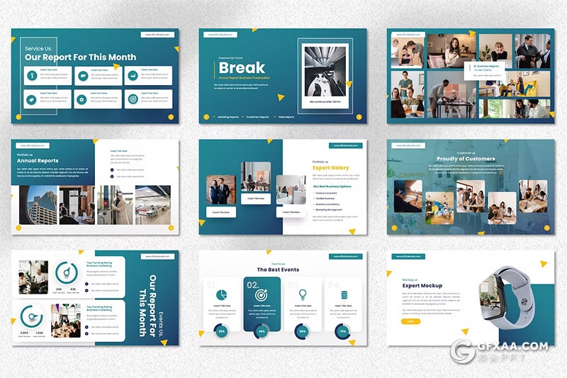40页团队介绍企业年度报告总结商务通用国外GoogleSlides模板 - 顶尖PPT