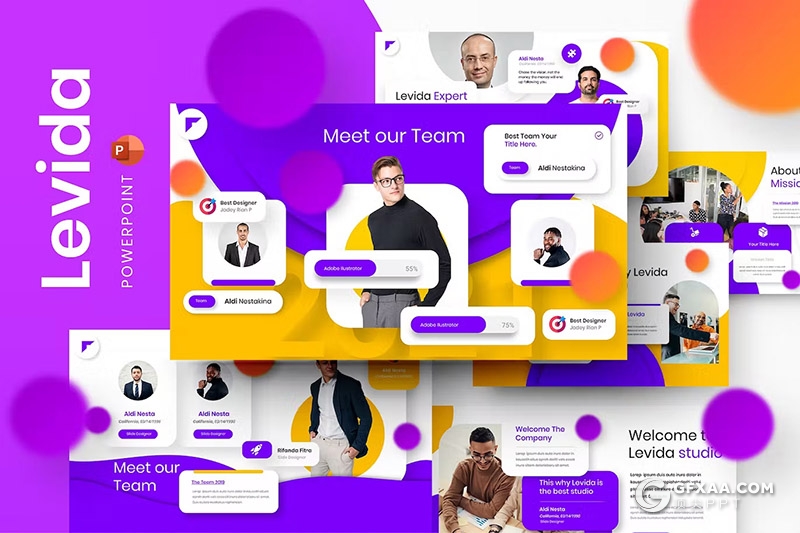 39页精美时尚商务团队介绍商业计划商务通用国外PPT模板 - 顶尖PPT