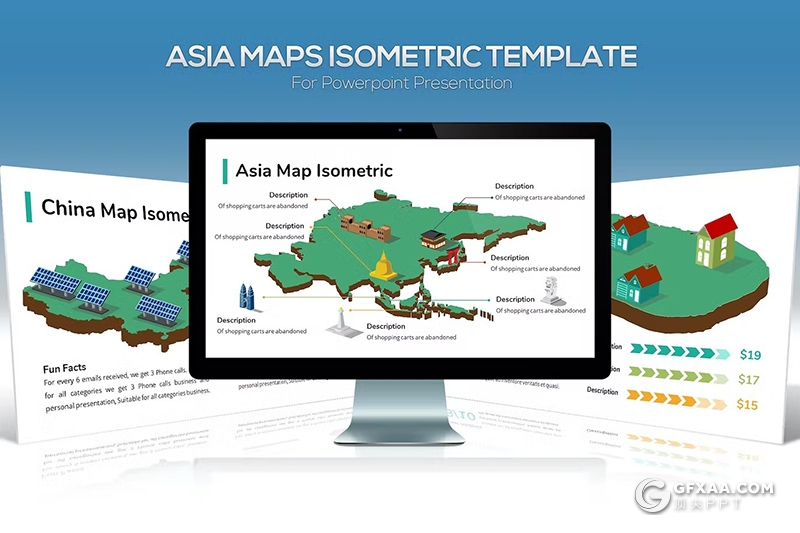 28页3D立体亚洲地图亚洲国家地图PPT模板 - 顶尖PPT