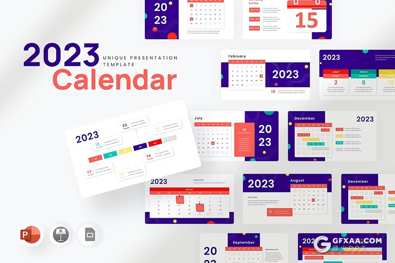 30页2023日历信息图表ppt模板 - 顶尖PPT