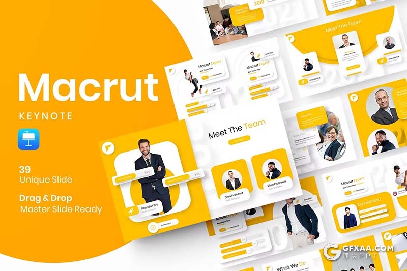 39页橙色大气商务团队介绍品牌宣传商业计划通用国外KeyNote模板 - 顶尖PPT