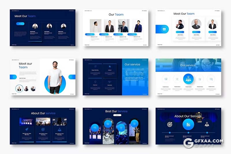 39页蓝色大气精美品牌宣传商业计划商务通用国外PPT模板 - 顶尖PPT