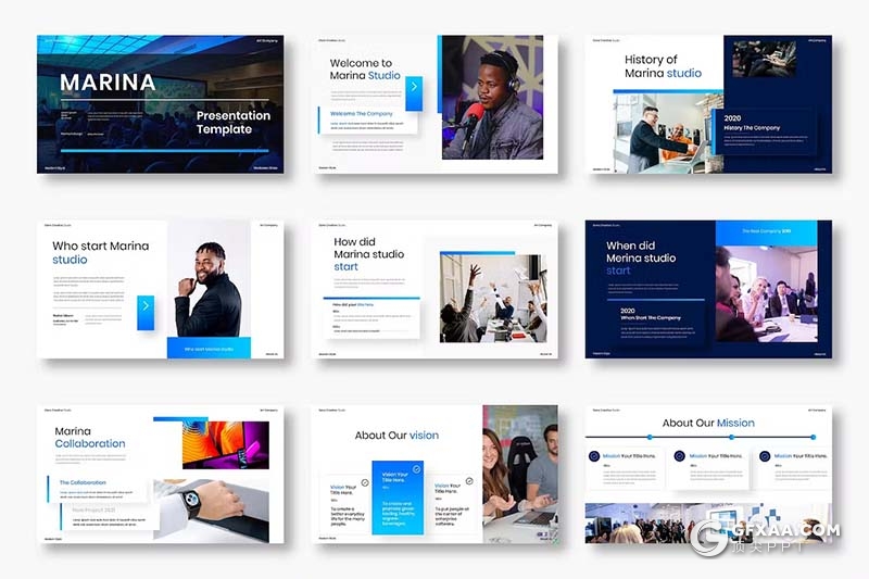 39页蓝色大气精美品牌宣传商业计划商务通用国外PPT模板 - 顶尖PPT