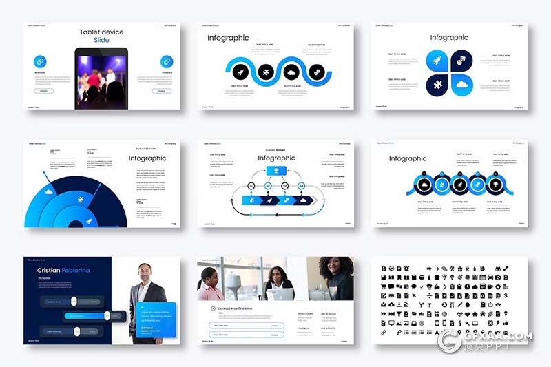 39页蓝色大气精美品牌宣传商业计划商务通用国外PPT模板 - 顶尖PPT