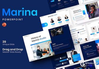 39页蓝色大气精美品牌宣传商业计划商务通用国外PPT模板 - 顶尖PPT