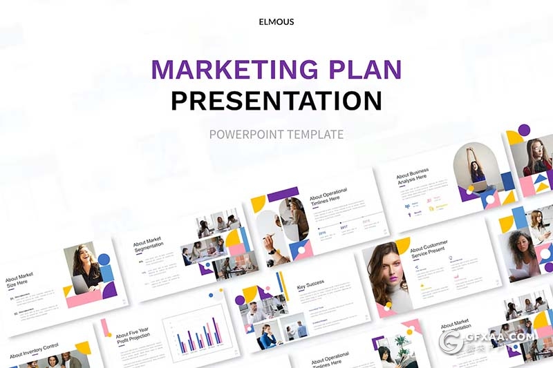 30页创意元素品牌宣传团队介绍商业营销计划通用国外PPT模板 - 顶尖PPT