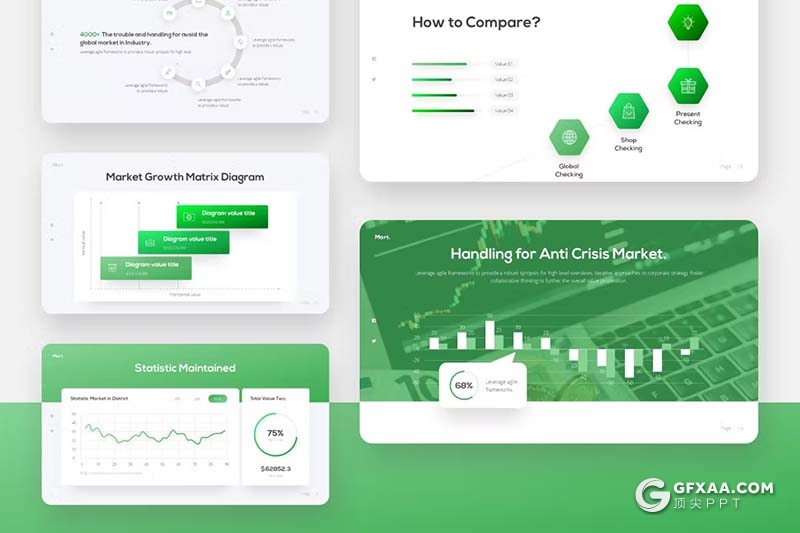 25页简约绿色大气财务数据分析通用国外PPT模板 - 顶尖PPT