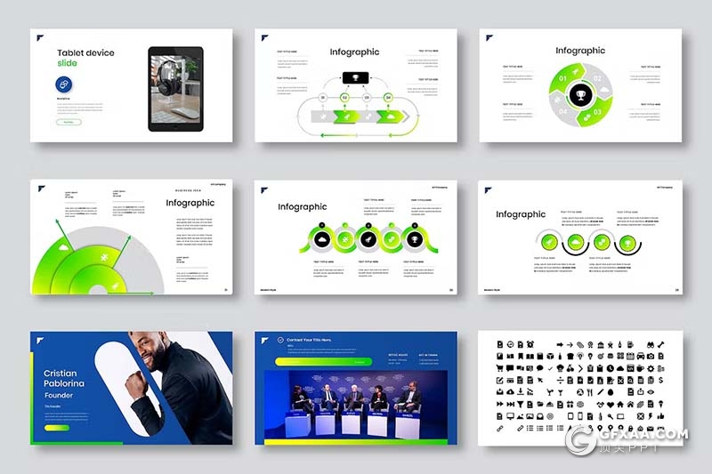 39页蓝绿渐变色品牌宣传商业计划商务通用国外PPT模板 - 顶尖PPT