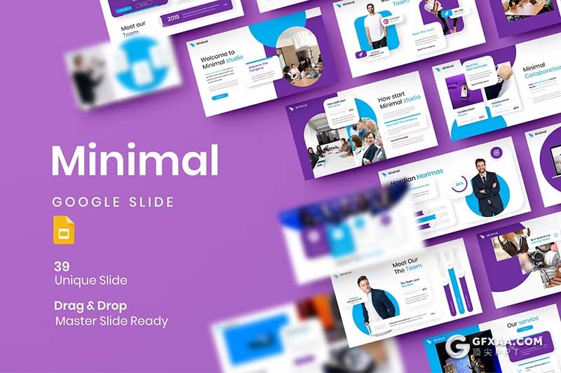 39页蓝紫色业务合作商业计划团队介绍商务通用国外GoogleSlides模板 - 顶尖PPT