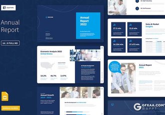 40页蓝色大气企业年度报告总结数据展示通用国外GoogleSlides模板 - 顶尖PPT