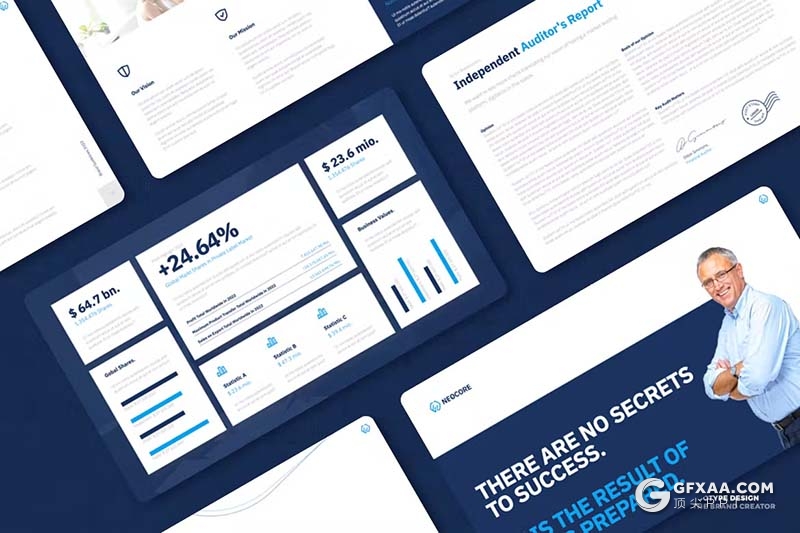 40页蓝色大气企业年度报告总结数据展示通用国外KeyNote模板 - 顶尖PPT