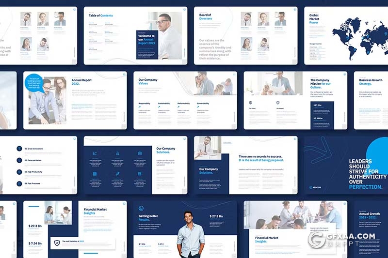 40页蓝色大气企业年度报告总结数据展示通用国外KeyNote模板 - 顶尖PPT