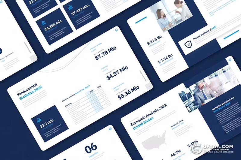 40页蓝色大气企业年度报告总结数据展示通用国外KeyNote模板 - 顶尖PPT