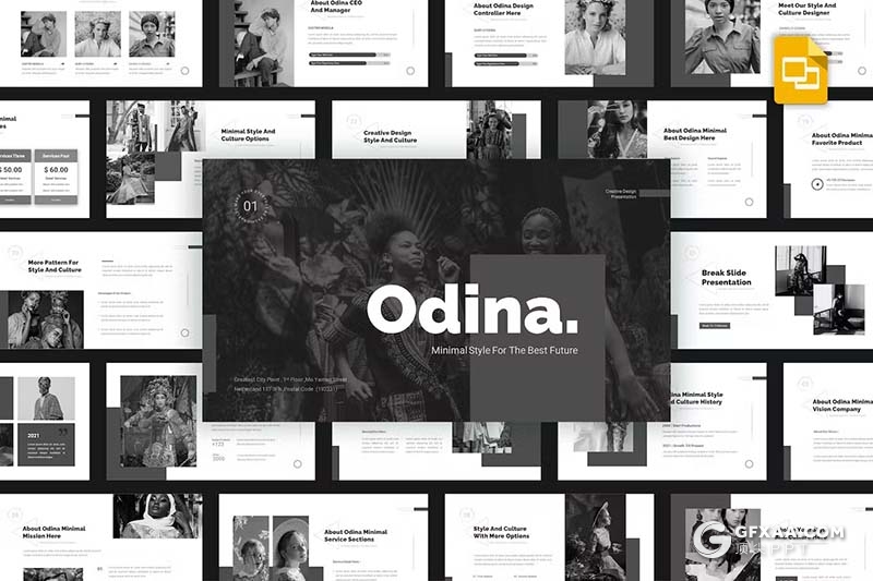 30页黑白极简风摄影图片展示国外GoogleSlides模板 - 顶尖PPT