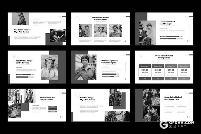 30页黑白极简风摄影图片展示国外GoogleSlides模板 - 顶尖PPT