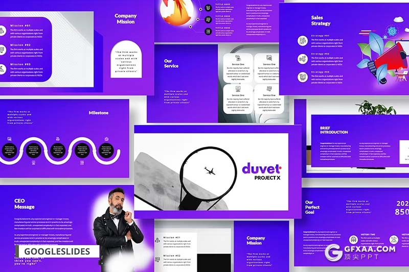 52页蓝紫色商业合作商业计划商务通用国外PPT模板 - 顶尖PPT