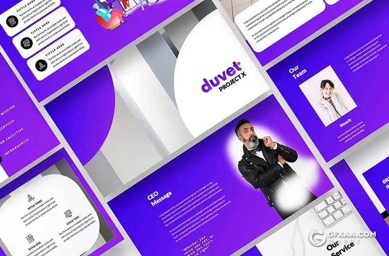 52页蓝紫色商业合作商业计划商务通用国外PPT模板 - 顶尖PPT