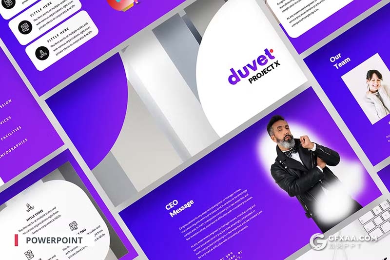 52页蓝紫色商业合作商业计划商务通用国外PPT模板 - 顶尖PPT