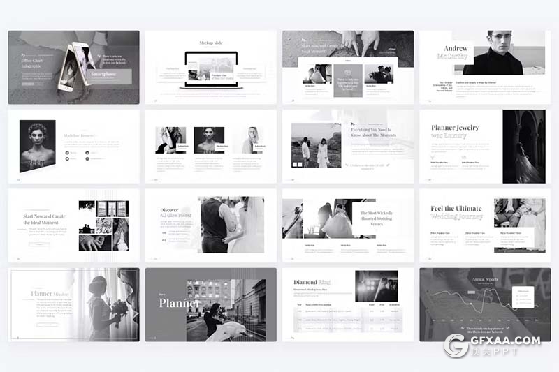 80页黑白极简风婚纱摄影展示PPT模板 - 顶尖PPT