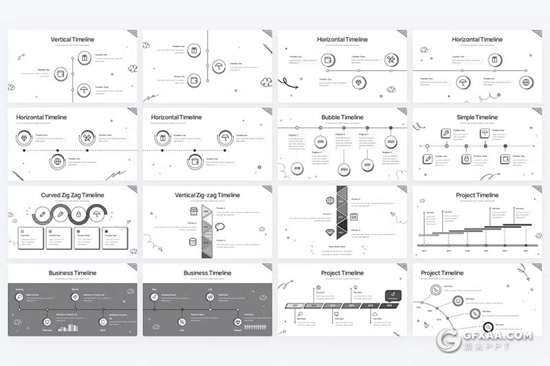 43页黑白色项目日程表图形图表PPT模板 - 顶尖PPT