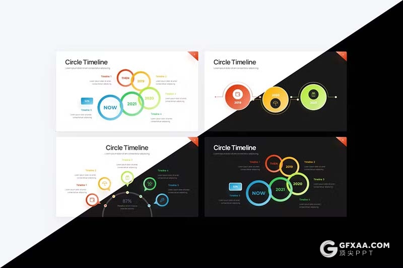 43页多色彩渐变项目日程表商务通用图形图表PPT模板 - 顶尖PPT