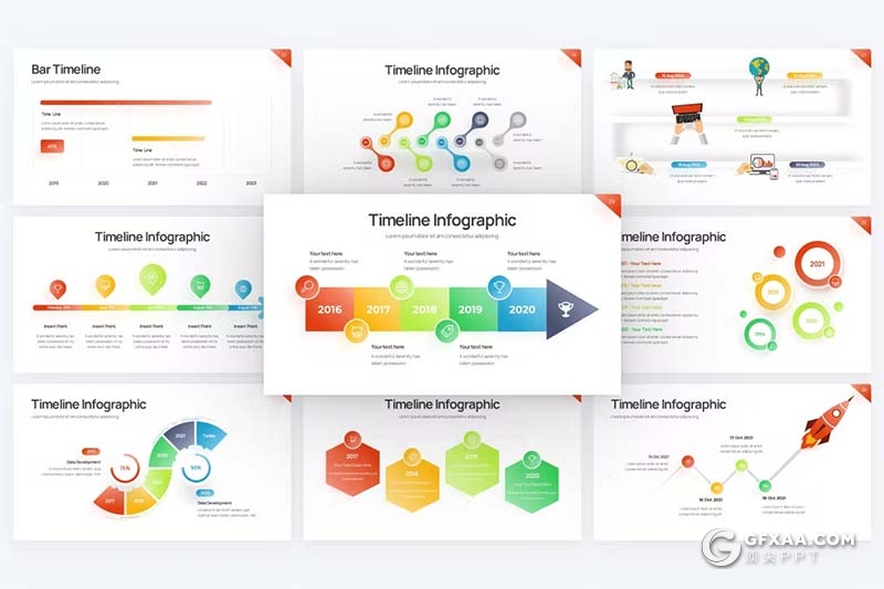 43页多色彩渐变项目日程表商务通用图形图表PPT模板 - 顶尖PPT