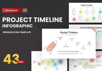 43页多色彩项目日程表线条数据展示图形图表PPT模板 - 顶尖PPT