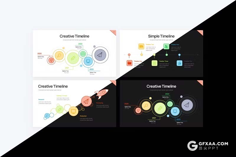 43页多色彩项目日程表线条数据展示图形图表PPT模板 - 顶尖PPT