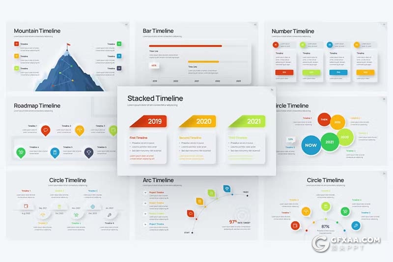 43页多色彩数据统计分析商务通用图形图表PPT模板 - 顶尖PPT