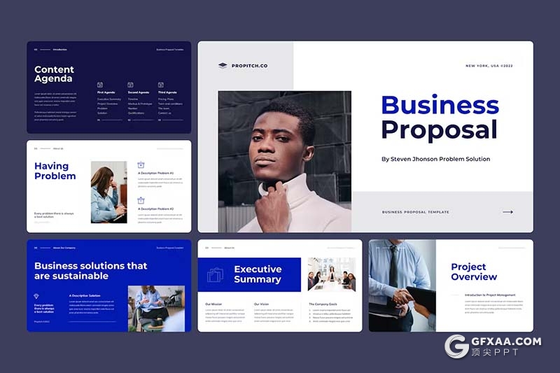 35页蓝色商务提案合作商业计划团队介绍年计划总结通用国外KeyNote模板 - 顶尖PPT